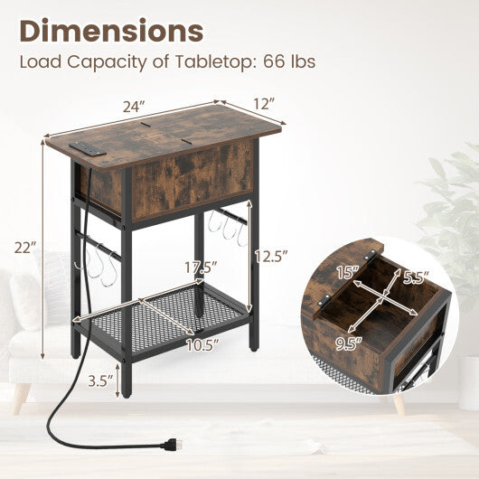 Set of 2 End Table with Charging Station and Hidden Compartment-Natural W2B