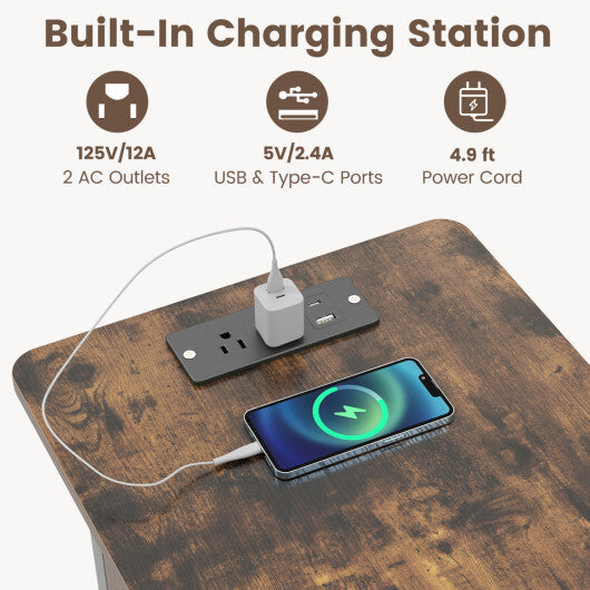 Set of 2 End Table with Charging Station and Hidden Compartment-Natural W2B