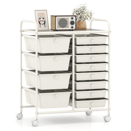 12-Drawer Utility Rolling Cart with Drawers Multi-Use Storage-White W2B