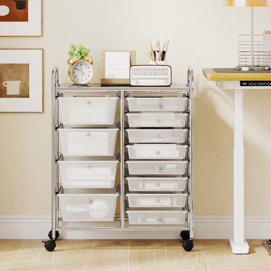 12-Drawer Utility Rolling Cart with Drawers Multi-Use Storage-White W2B