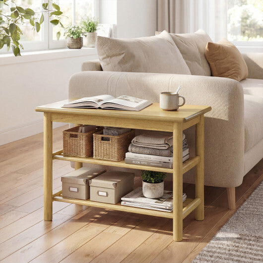 Shoe Rack Bench 3-Tier Rubberwood Shoe Changing Bench-Natrual W2B