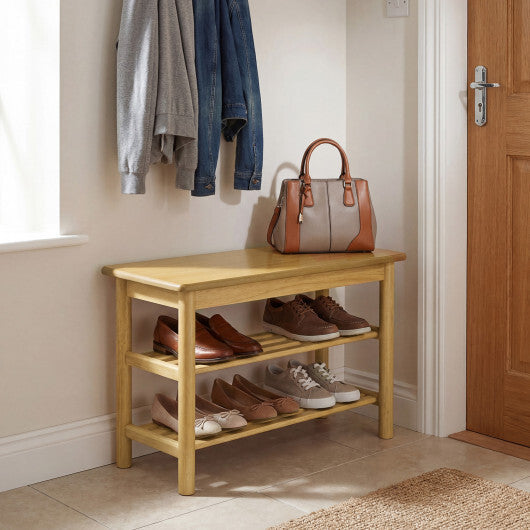 Shoe Rack Bench 3-Tier Rubberwood Shoe Changing Bench-Natrual W2B