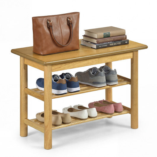 Shoe Rack Bench 3-Tier Rubberwood Shoe Changing Bench-Natrual W2B