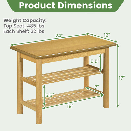 Shoe Rack Bench 3-Tier Rubberwood Shoe Changing Bench-Natrual W2B