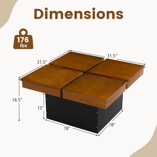 Square Coffee Table Mid Century Modern Center Table-Walnut W2B