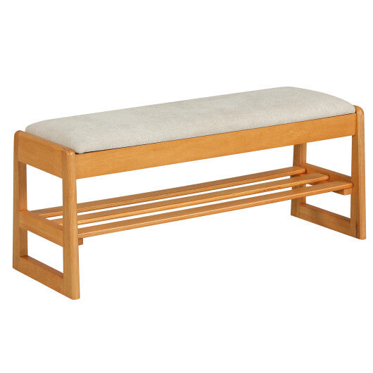 Shoe Rack Bench with Storage 2-Tier Rubberwood Entryway Bench with Flip-Open Storage-Brown W2B