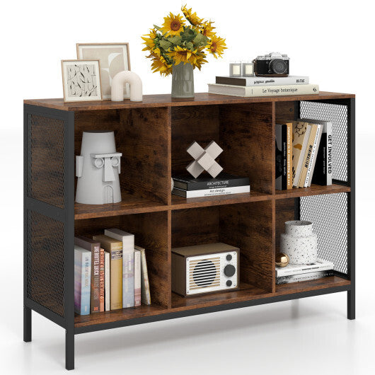 6 Cube Bookcase 42" Wide Horizontal Bookshelf with Accent Cubby Shelf-Rustic Brown W2B