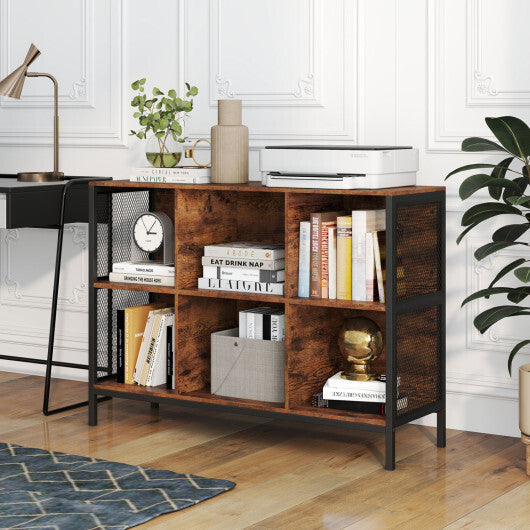 6 Cube Bookcase 42" Wide Horizontal Bookshelf with Accent Cubby Shelf-Rustic Brown W2B