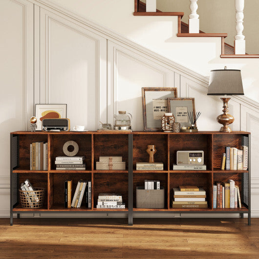 6 Cube Bookcase 42" Wide Horizontal Bookshelf with Accent Cubby Shelf-Rustic Brown W2B