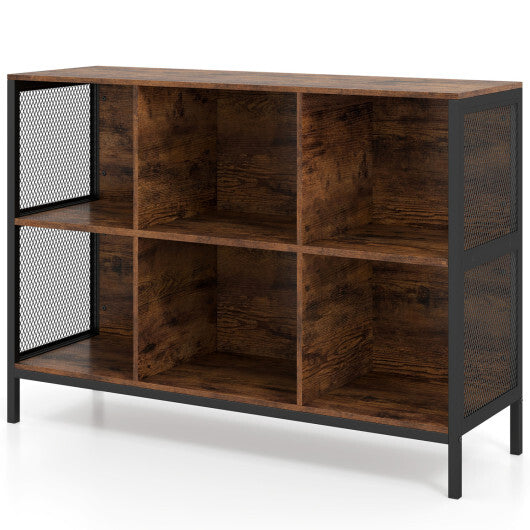 6 Cube Bookcase 42" Wide Horizontal Bookshelf with Accent Cubby Shelf-Rustic Brown W2B