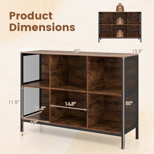 6 Cube Bookcase 42" Wide Horizontal Bookshelf with Accent Cubby Shelf-Rustic Brown W2B