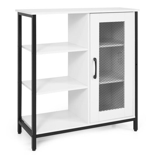 Industrial Side Cabinet with Metal Mesh Door and 3 Open Shelves-Rustic Brown W2B