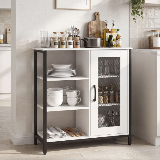 Industrial Side Cabinet with Metal Mesh Door and 3 Open Shelves-Rustic Brown W2B