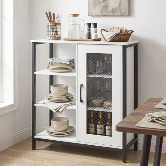 Industrial Side Cabinet with Metal Mesh Door and 3 Open Shelves-Rustic Brown W2B