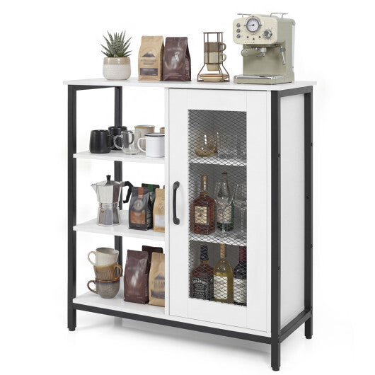 Industrial Side Cabinet with Metal Mesh Door and 3 Open Shelves-Rustic Brown W2B