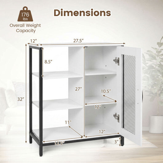 Industrial Side Cabinet with Metal Mesh Door and 3 Open Shelves-Rustic Brown W2B