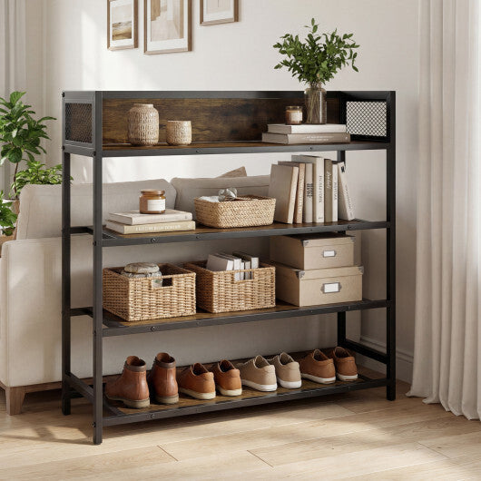 4-Tier Shoe Rack Industrial Shoe Organizer with Heavy Duty Metal Frame-Rustic Brown W2B