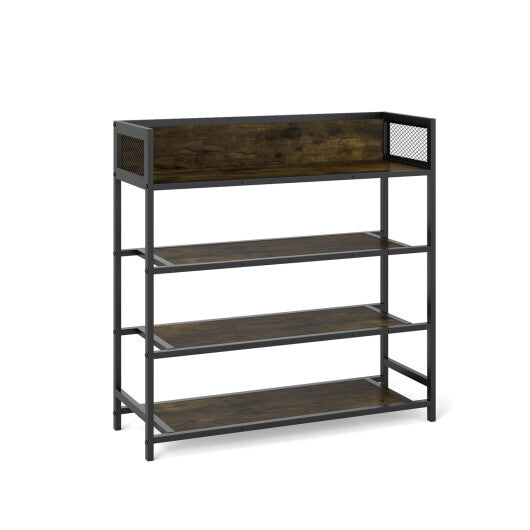 4-Tier Shoe Rack Industrial Shoe Organizer with Heavy Duty Metal Frame-Rustic Brown W2B