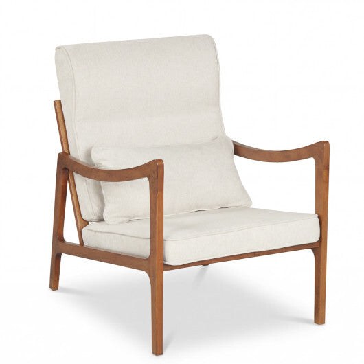 Modern Accent Chair with Solid Rubber Wood Faux Leather Upholstered Armchair-White W2B