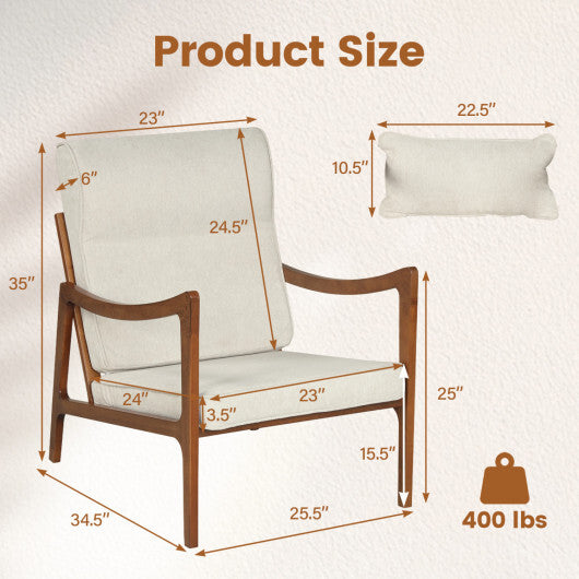 Modern Accent Chair with Solid Rubber Wood Faux Leather Upholstered Armchair-White W2B