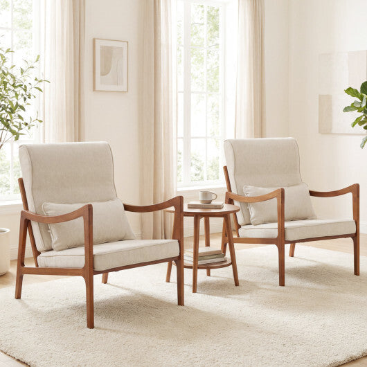 Modern Accent Chair with Solid Rubber Wood Faux Leather Upholstered Armchair-White W2B