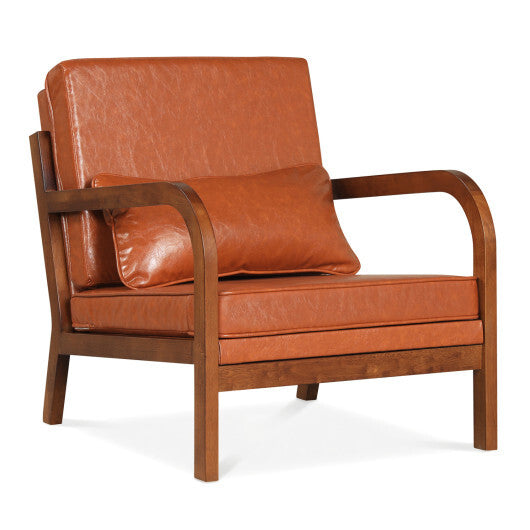Modern Accent Chair Faux Leather Linen Fabric Upholstered Armchair-Brown W2B