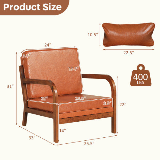 Modern Accent Chair Faux Leather Linen Fabric Upholstered Armchair-Brown W2B