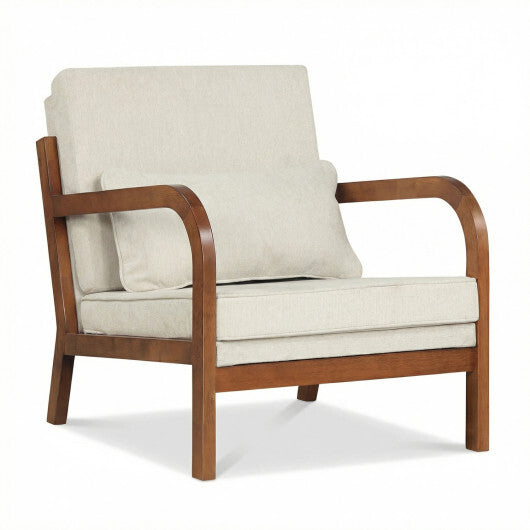 Modern Accent Chair Faux Leather Linen Fabric Upholstered Armchair-Brown W2B