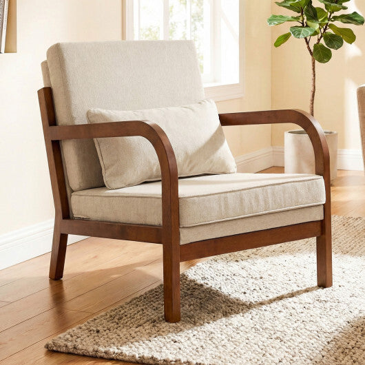 Modern Accent Chair Faux Leather Linen Fabric Upholstered Armchair-Brown W2B