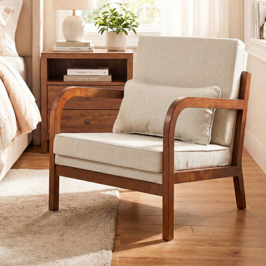 Modern Accent Chair Faux Leather Linen Fabric Upholstered Armchair-Brown W2B