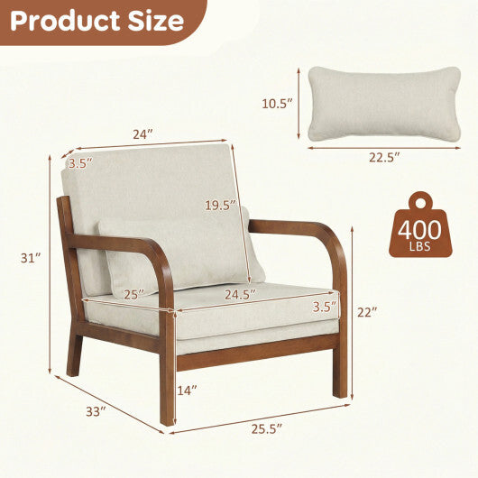 Modern Accent Chair Faux Leather Linen Fabric Upholstered Armchair-Brown W2B