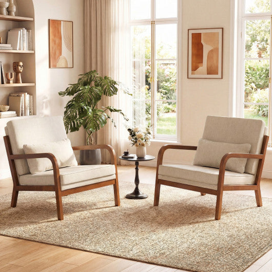 Modern Accent Chair Faux Leather Linen Fabric Upholstered Armchair-Brown W2B
