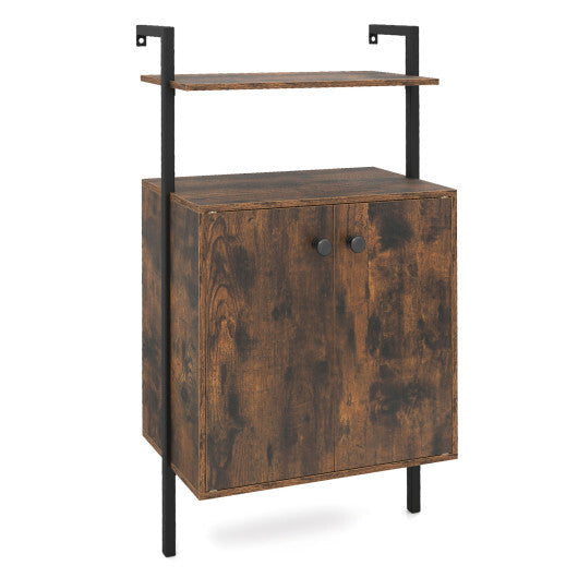 2-Door Wall Mount Bookshelf with Storage Cabinet-Rustic Brown W2B