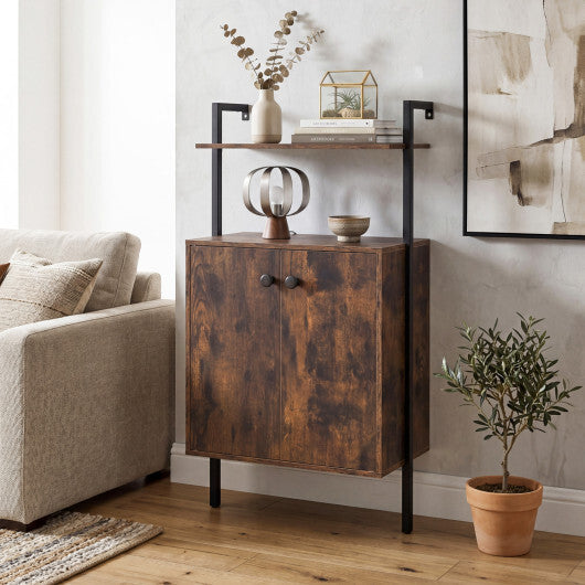 2-Door Wall Mount Bookshelf with Storage Cabinet-Rustic Brown W2B