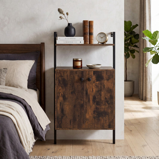2-Door Wall Mount Bookshelf with Storage Cabinet-Rustic Brown W2B