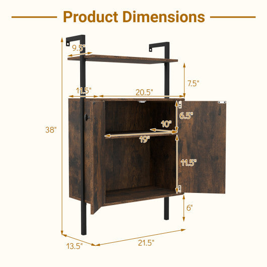 2-Door Wall Mount Bookshelf with Storage Cabinet-Rustic Brown W2B