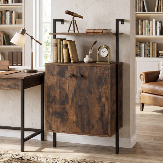 2-Door Wall Mount Bookshelf with Storage Cabinet-Rustic Brown W2B