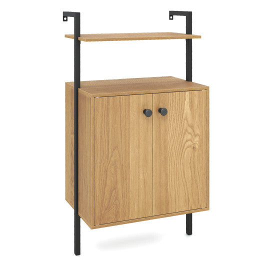 2-Door Wall Mount Bookshelf with Storage Cabinet-Rustic Brown W2B