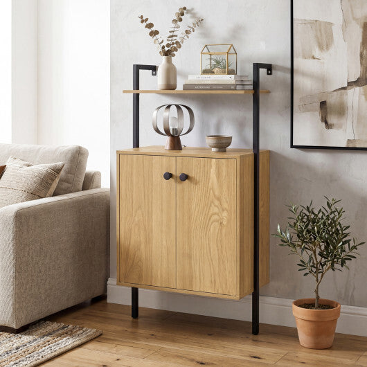 2-Door Wall Mount Bookshelf with Storage Cabinet-Rustic Brown W2B