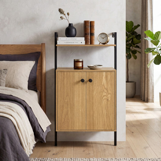 2-Door Wall Mount Bookshelf with Storage Cabinet-Rustic Brown W2B