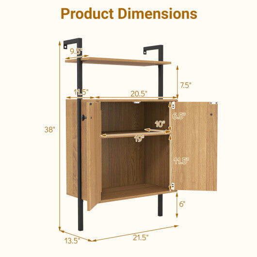 2-Door Wall Mount Bookshelf with Storage Cabinet-Rustic Brown W2B