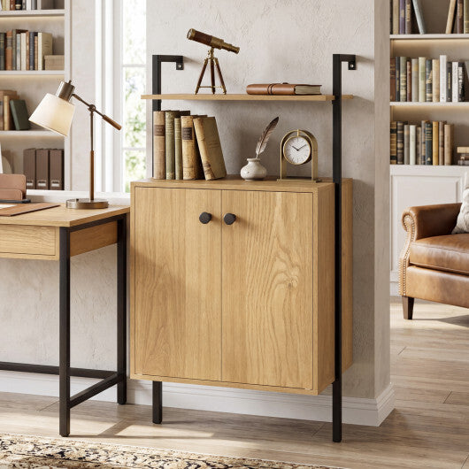 2-Door Wall Mount Bookshelf with Storage Cabinet-Rustic Brown W2B