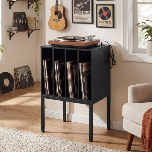 Turntable Record Player Stand with Power Outlets-Black W2B