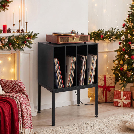 Turntable Record Player Stand with Power Outlets-Black W2B