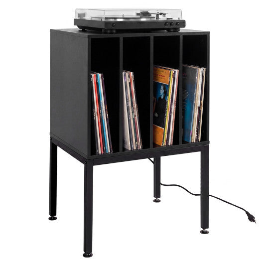 Turntable Record Player Stand with Power Outlets-Black W2B