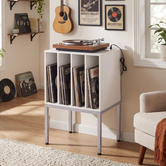 Turntable Record Player Stand with Power Outlets-Black W2B