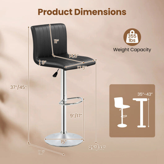 Bar Stools Set of 2 Adjustable Swivel Barstools with Back and Footrest-Black W2B