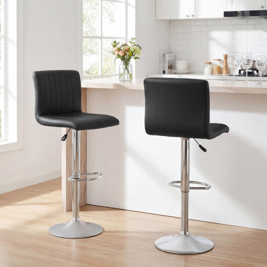 Bar Stools Set of 2 Adjustable Swivel Barstools with Back and Footrest-Black W2B