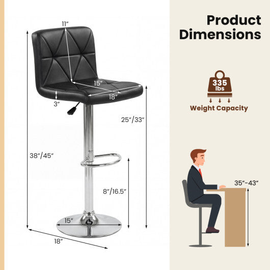 Adjustable Swivel Barstools Set of 2 with Back and Footrest-Black W2B