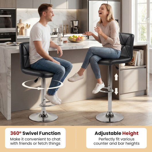 Adjustable Swivel Barstools Set of 2 with Back and Footrest-Black W2B